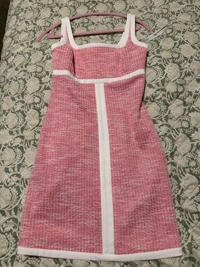 Karl Lagerfeld Pink Tweed Mini Dress with White Trim